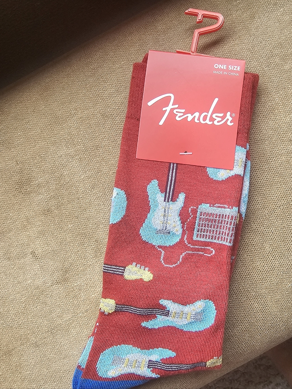 Fender Red Socks with Blue Guitar Motifs